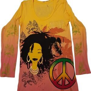 Christian Audigier Crystal Rock Jamaica Peace Top L NWOT Y2Kstyle Y2K Hippy Edgy